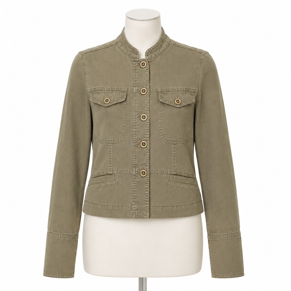 Express Design Studio Jacket Womens S Olive Green 100% Silk Military Utility Top